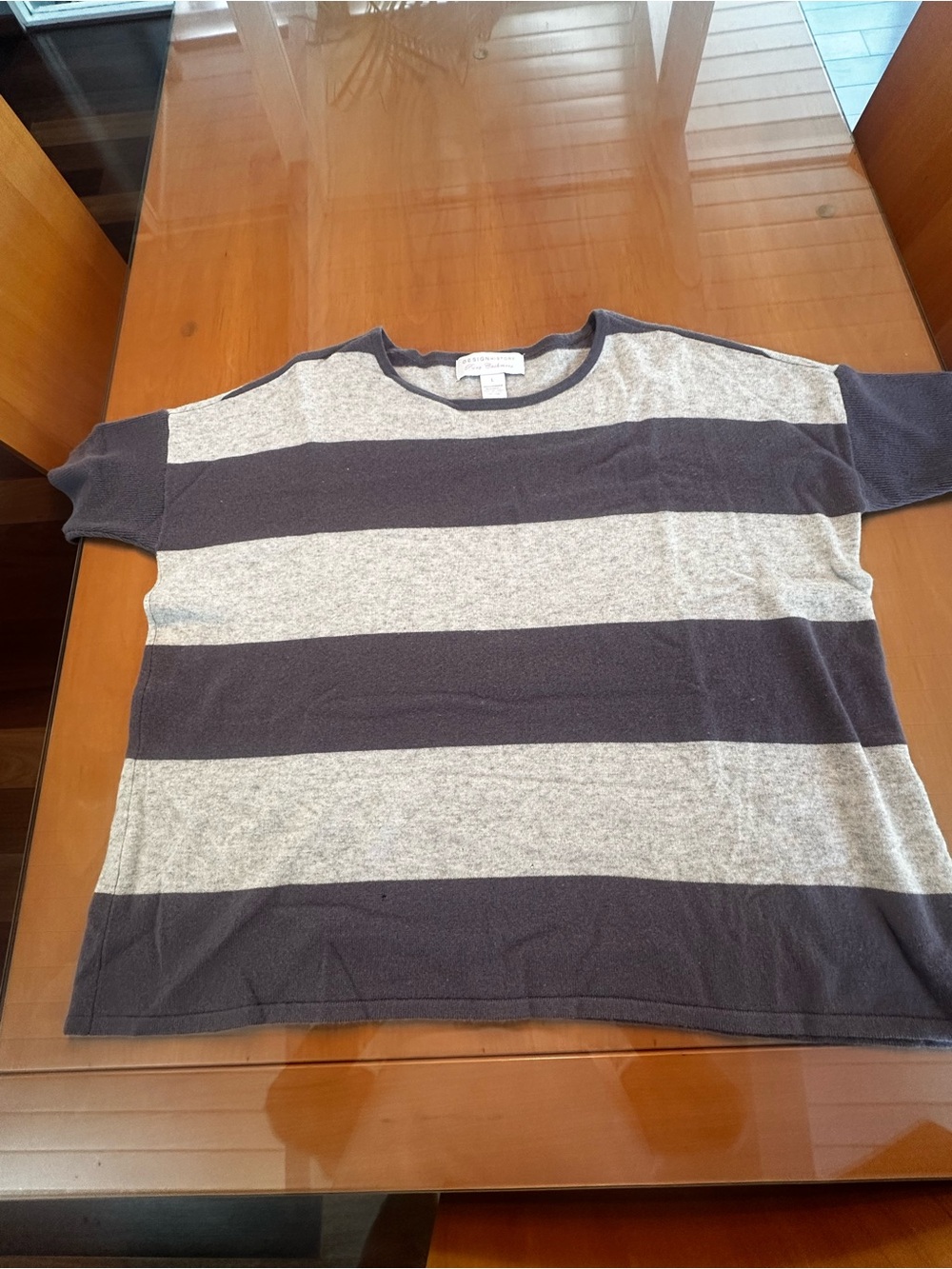Design History Women's Crewneck Sweater - Gray & Navy Stripes